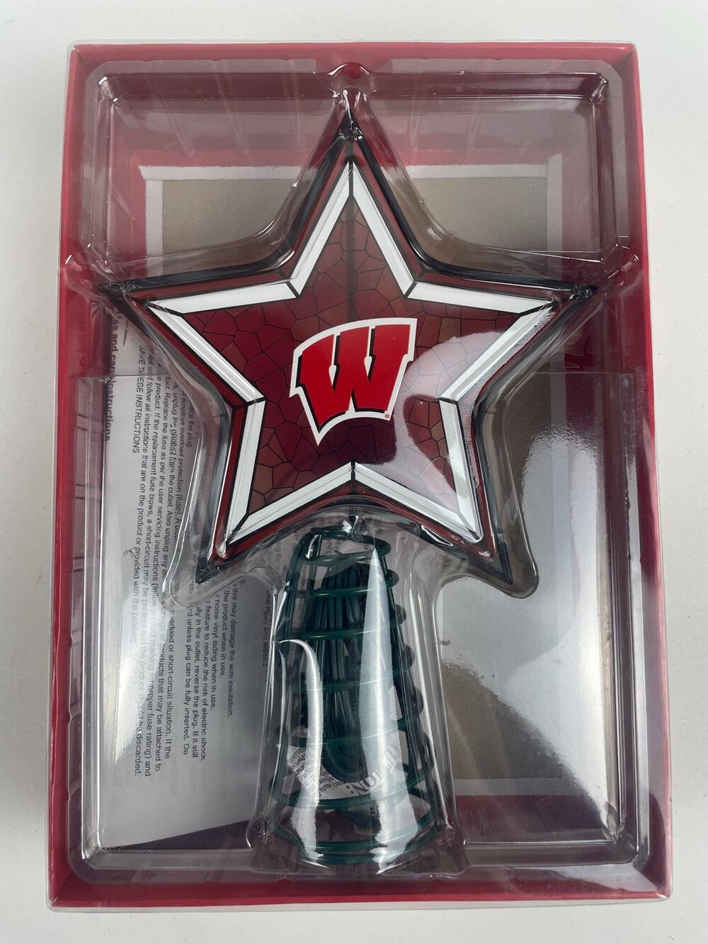NIB Mosiac Tree Topper Stained Glass Wisconsin Badgers College Christmas 11.25”